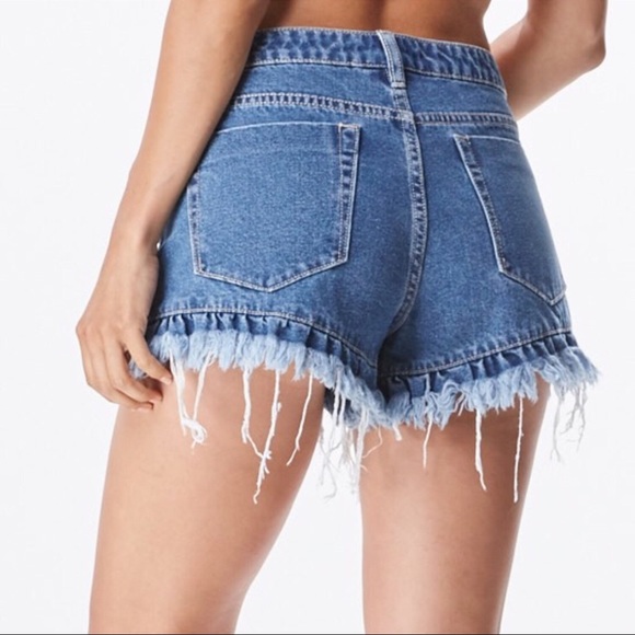 Distressed Denim Shorts Asymmetrical Frayed Hem - Picture 9 of 9